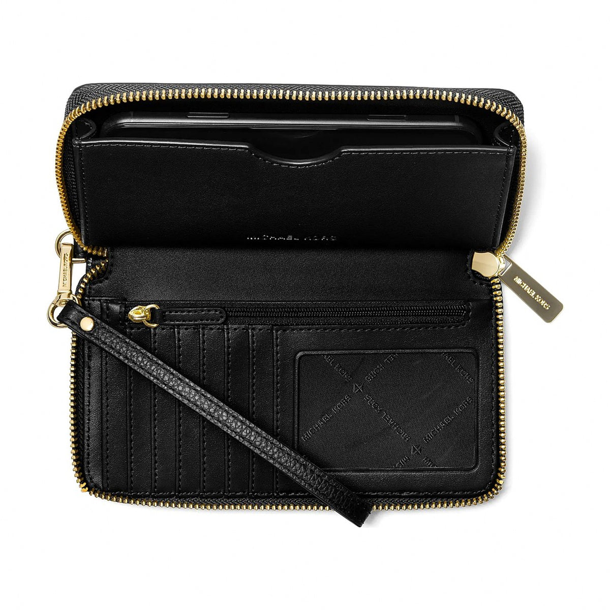 Michael Kors Large Pebbled Leather Smartphone Wristlet - BLACK
