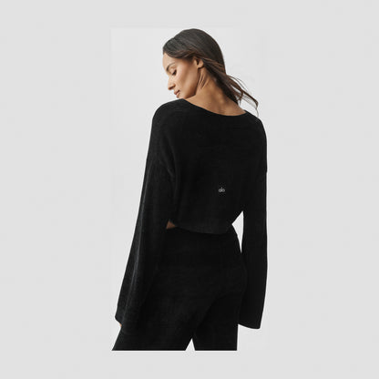 Alo Yoga Micro Chenille Cropped V-Neck Coverup - Black