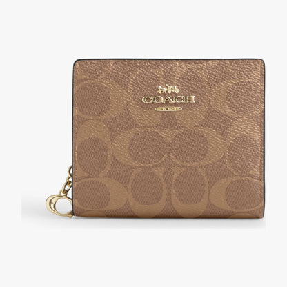 Coach Snap Wallet In Signature Canvas - Gold/Tan/Brown