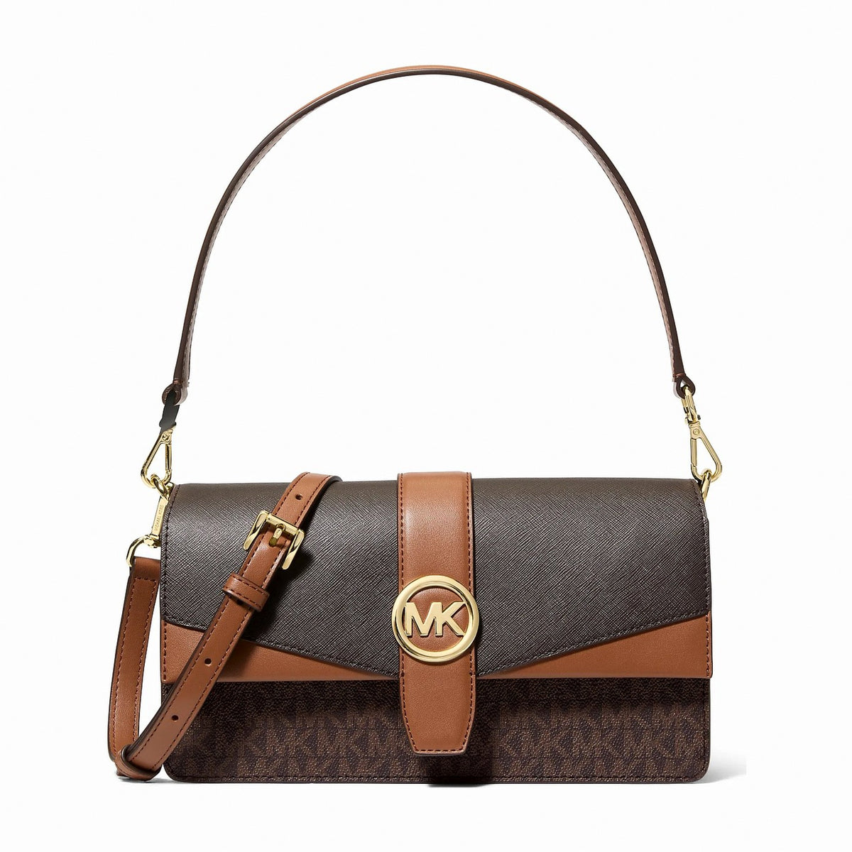 Michael Kors Greenwich Medium Signature Logo Convertible Crossbody Bag - BROWN