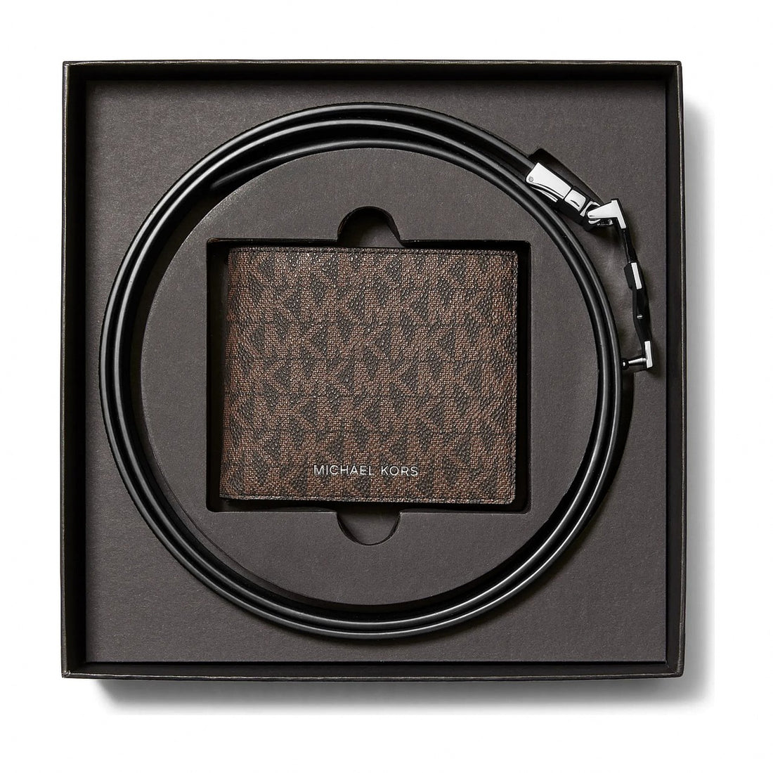 Michael Kors Signature Logo Wallet and Reversible Belt Gift Set - BROWN/BLACK