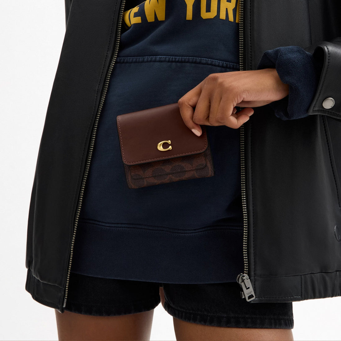 Coach Mila Small Flap Wallet In Signature Canvas - Brass/Maple