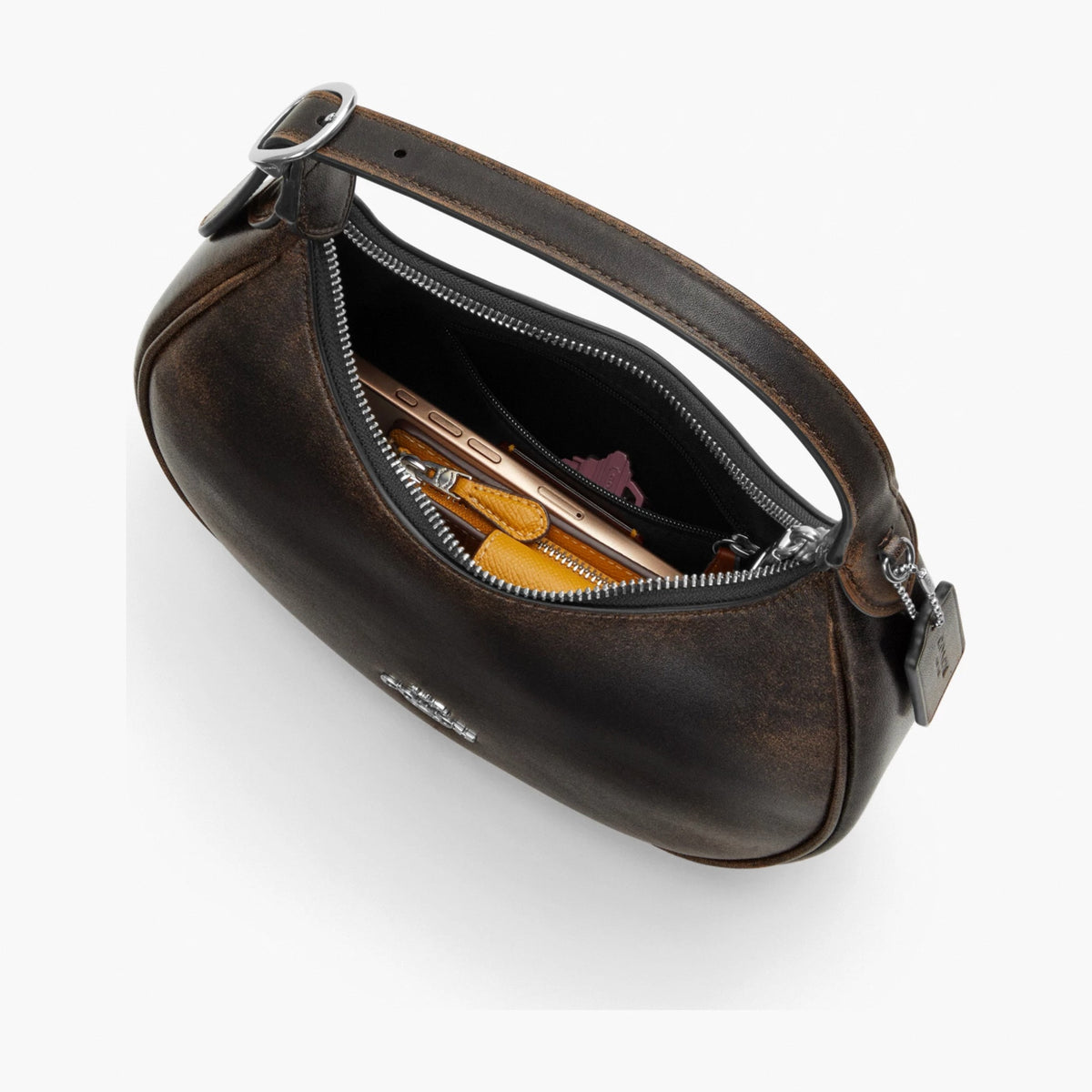 Coach Emily Shoulder Bag In Loved Leather - Silver/Black Brown