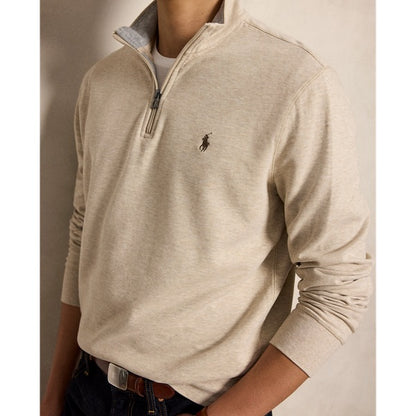 Polo Ralph Lauren Luxury Jersey Quarter-Zip Pullover - Expedition Dune Heather