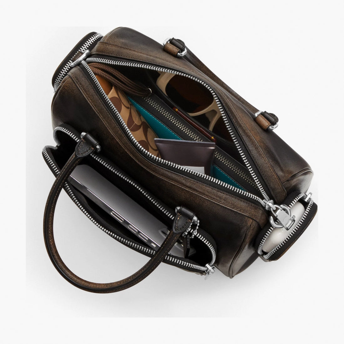 Coach Rowan Satchel Bag With Pockets In Loved Leather - Silver/Black Brown