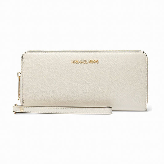 Michael Kors Jet Set Travel Large Pebbled Leather Wristlet - LT CREAM