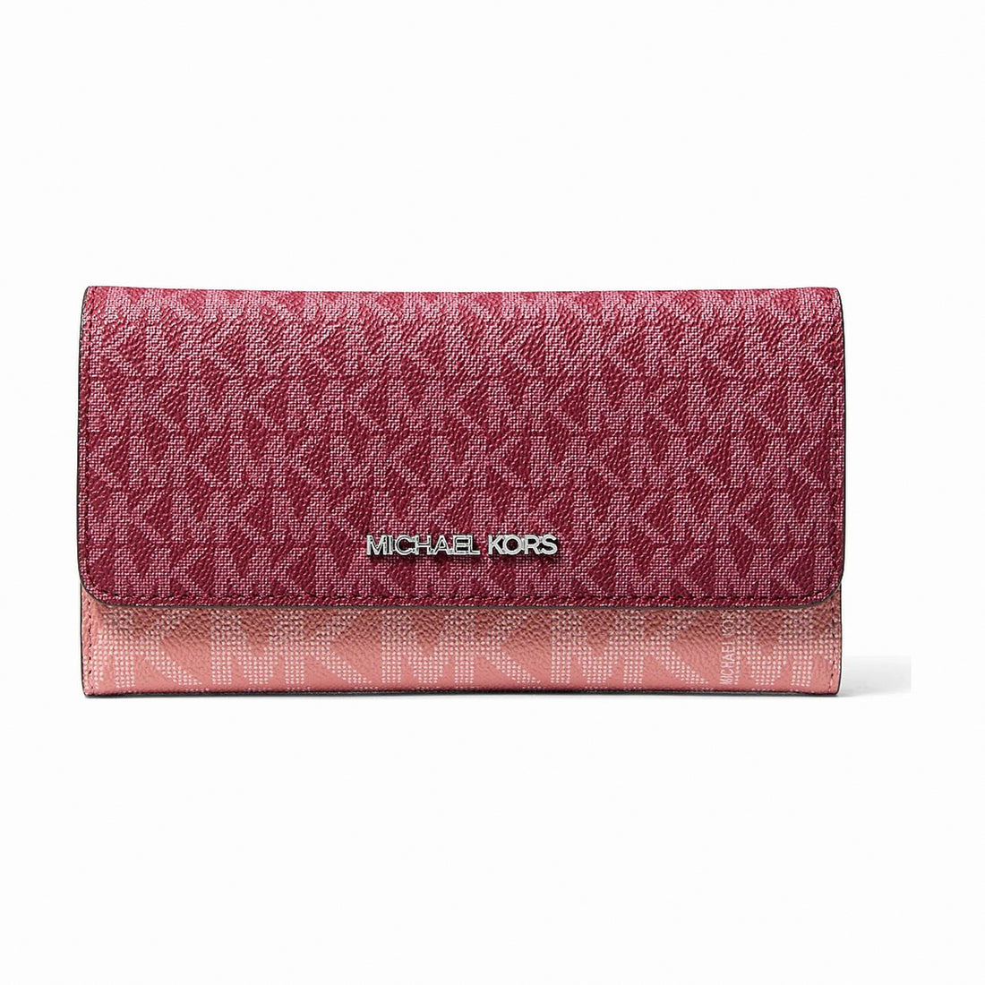 Michael Kors Jet Set Travel Signature Logo Tri-Fold Wallet - MAROON