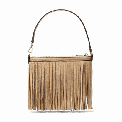 Michael Kors Studded Fringed Microsuede Wristlet - CAMEL