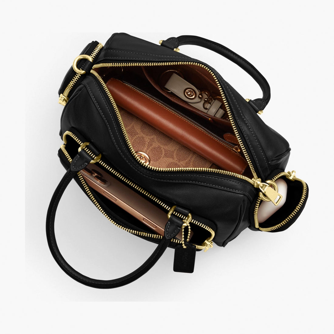 Coach Rowan Satchel Bag With Pockets - Gold/Black