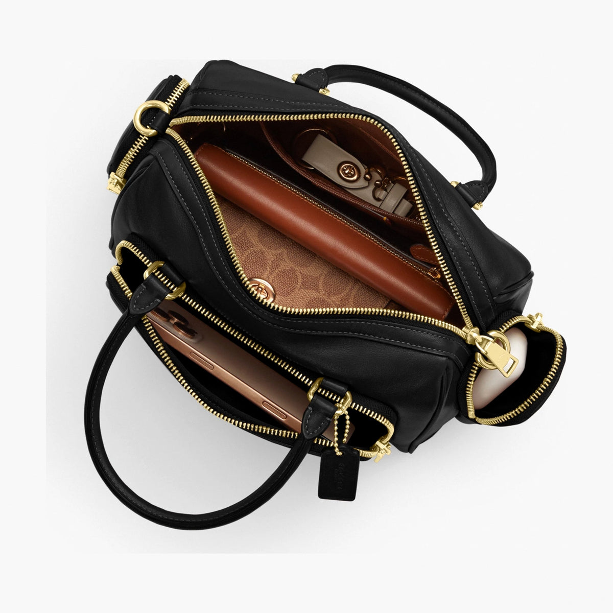 Coach Rowan Satchel Bag With Pockets - Gold/Black