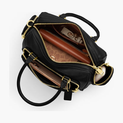 Coach Rowan Satchel Bag With Pockets - Gold/Black