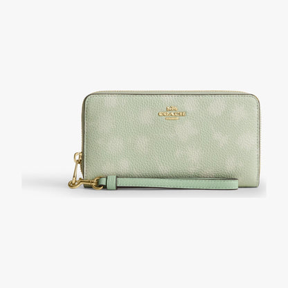 Coach Long Zip Around Wallet With Floral Print - Gold/Pale Green