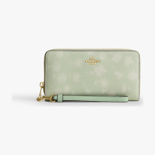 Coach Long Zip Around Wallet With Floral Print - Gold/Pale Green