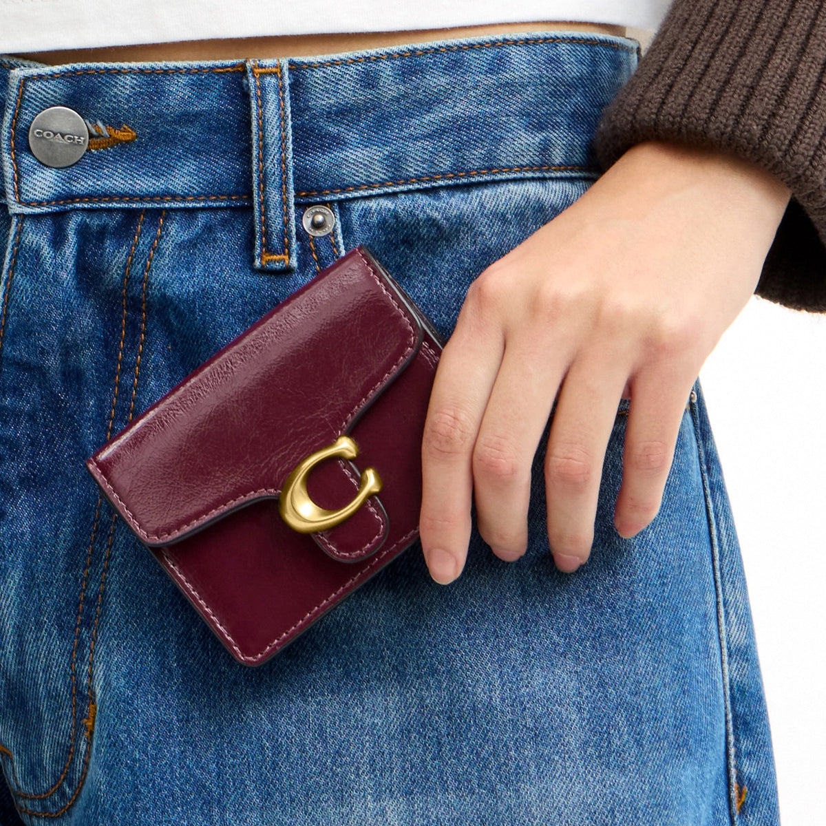 Coach Tabby Card Case - Brass/Dark Cherry