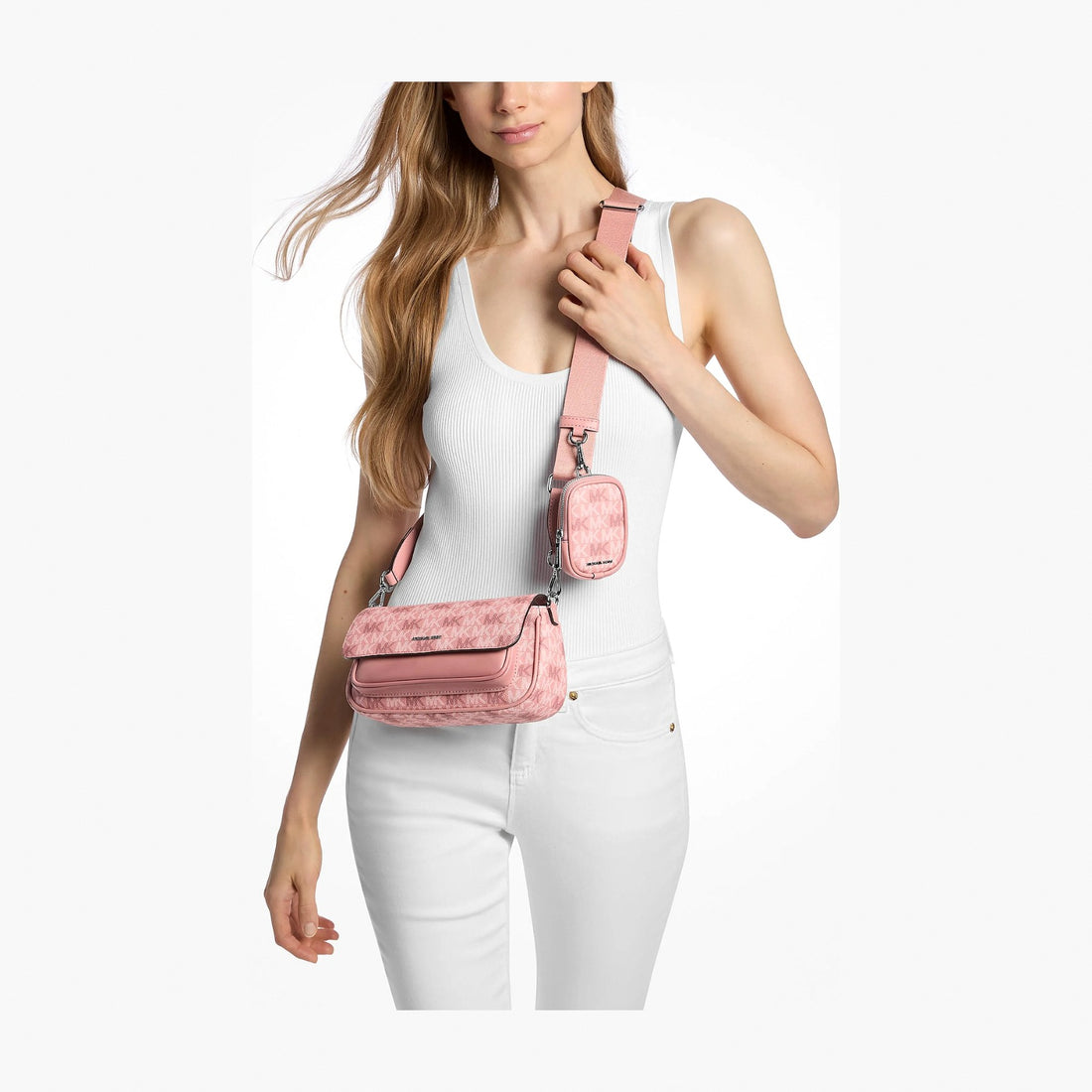 Michael Kors Jet Set Travel Small Signature Logo Crossbody Bag With Pouch - SUNSET ROSE