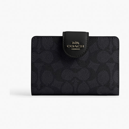 Coach Medium Corner Zip Wallet In Signature Canvas - Gunmetal/Charcoal/Black