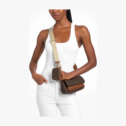 Michael Kors Jet Set Travel Small Signature Logo Crossbody Bag With Pouch - BROWN