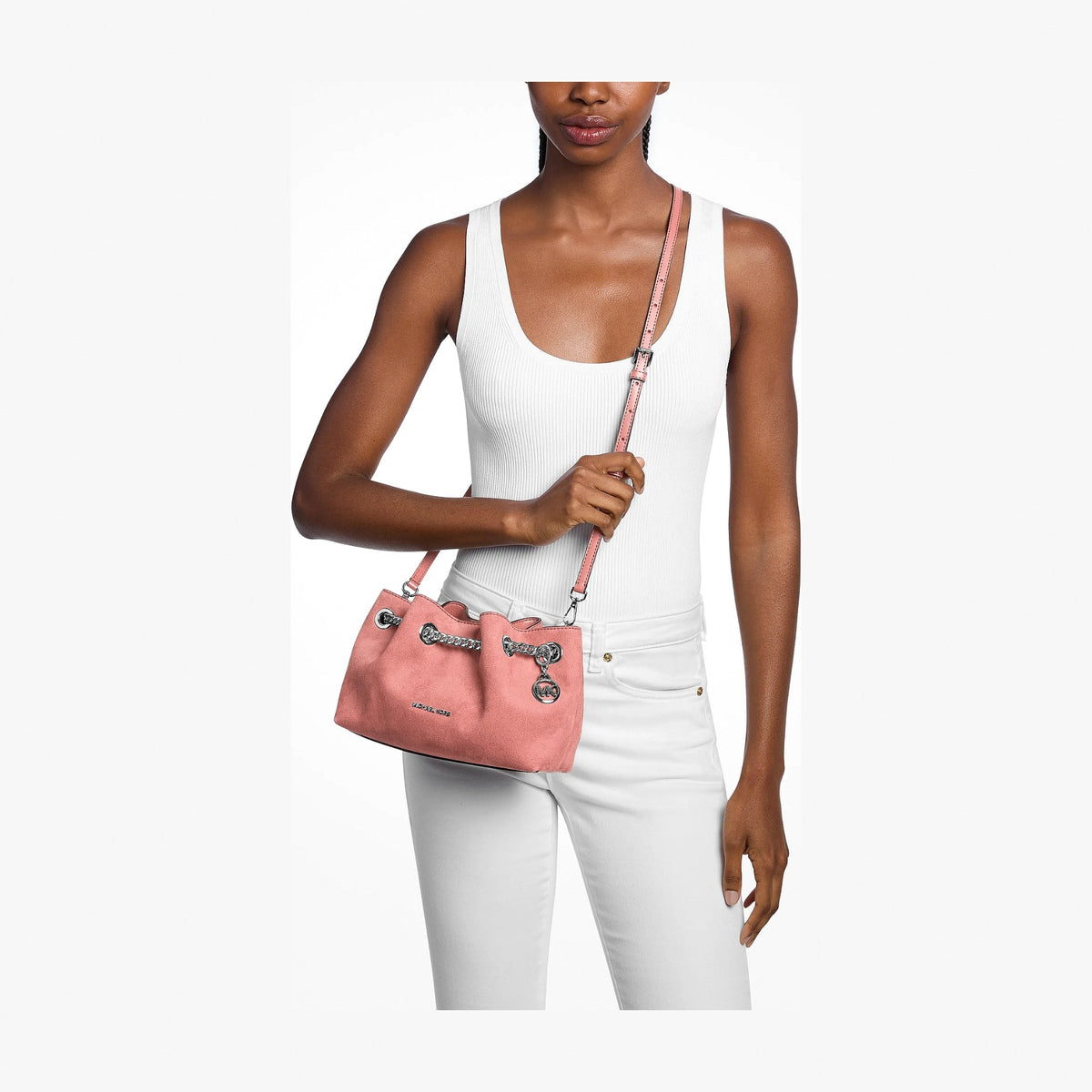 Michael Kors Mina Small Microsuede Crossbody Bag - SUNSET ROSE