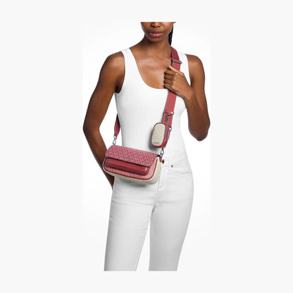 Michael Kors Jet Set Travel Small Color-Block Signature Logo Crossbody Bag With Pouch - MAROON