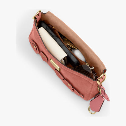 Coach Etta Small Flap Shoulder Bag With Floral Appliqué - Gold/Blush Pink