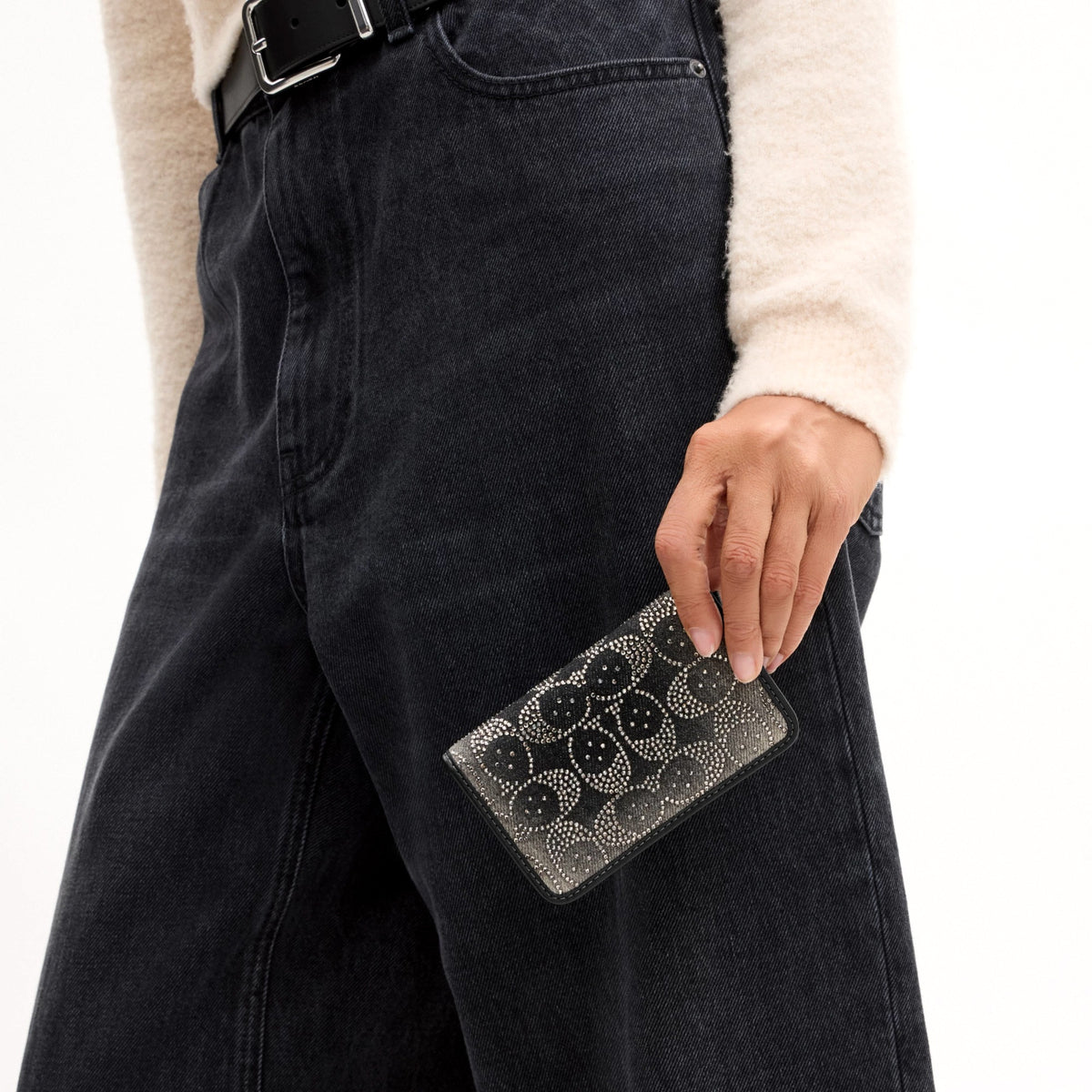 Coach Essential Slim Card Case With Crystal Signature - Silver/Black