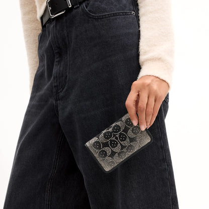 Coach Essential Slim Card Case With Crystal Signature - Silver/Black