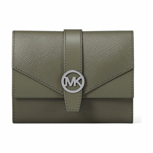 Michael Kors Greenwich Medium Leather Trifold Wallet - OLIVE