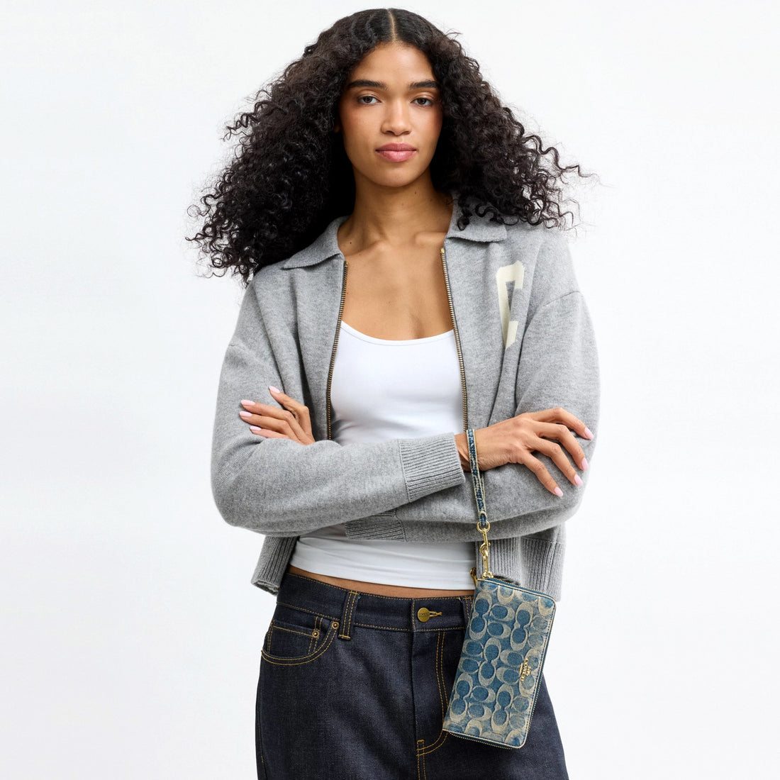 Coach Long Zip Around Wallet In Signature Regenerative Cotton Denim - Gold/Denim