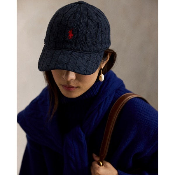 Polo Ralph Lauren Cable-Knit Cotton Ball Cap - Navy