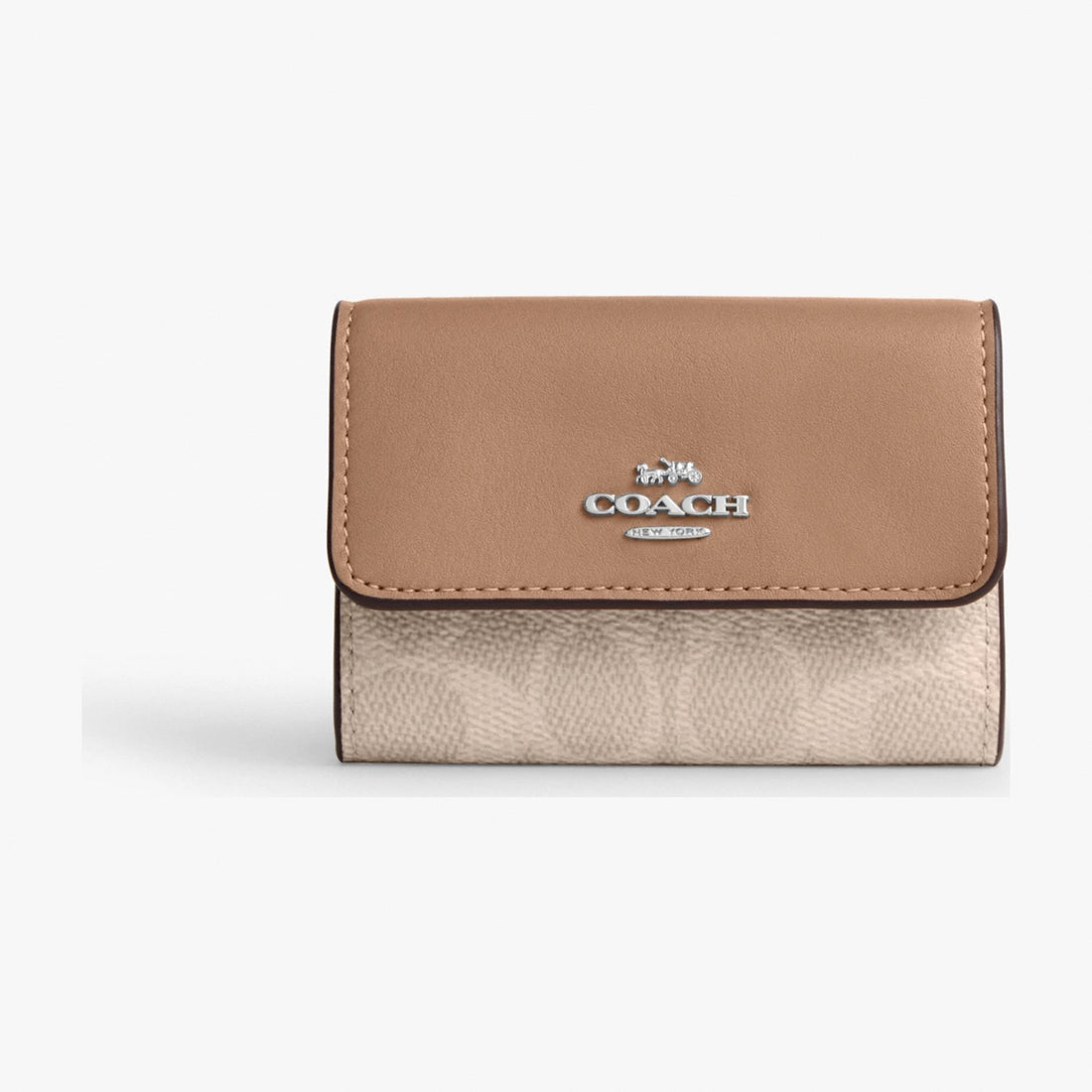 Coach Flap Card Case In Signature Canvas - Silver/Sand/Taupe