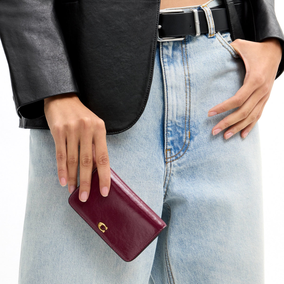 Coach Essential Slim Card Case - Brass/Dark Cherry