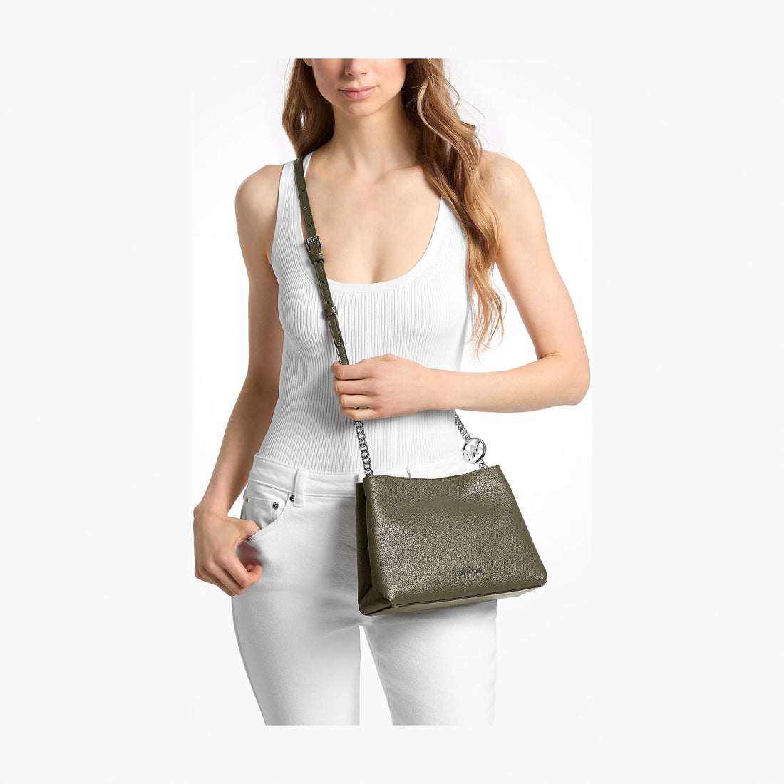 Michael Kors Christina Small Pebbled Leather Crossbody Bag - OLIVE