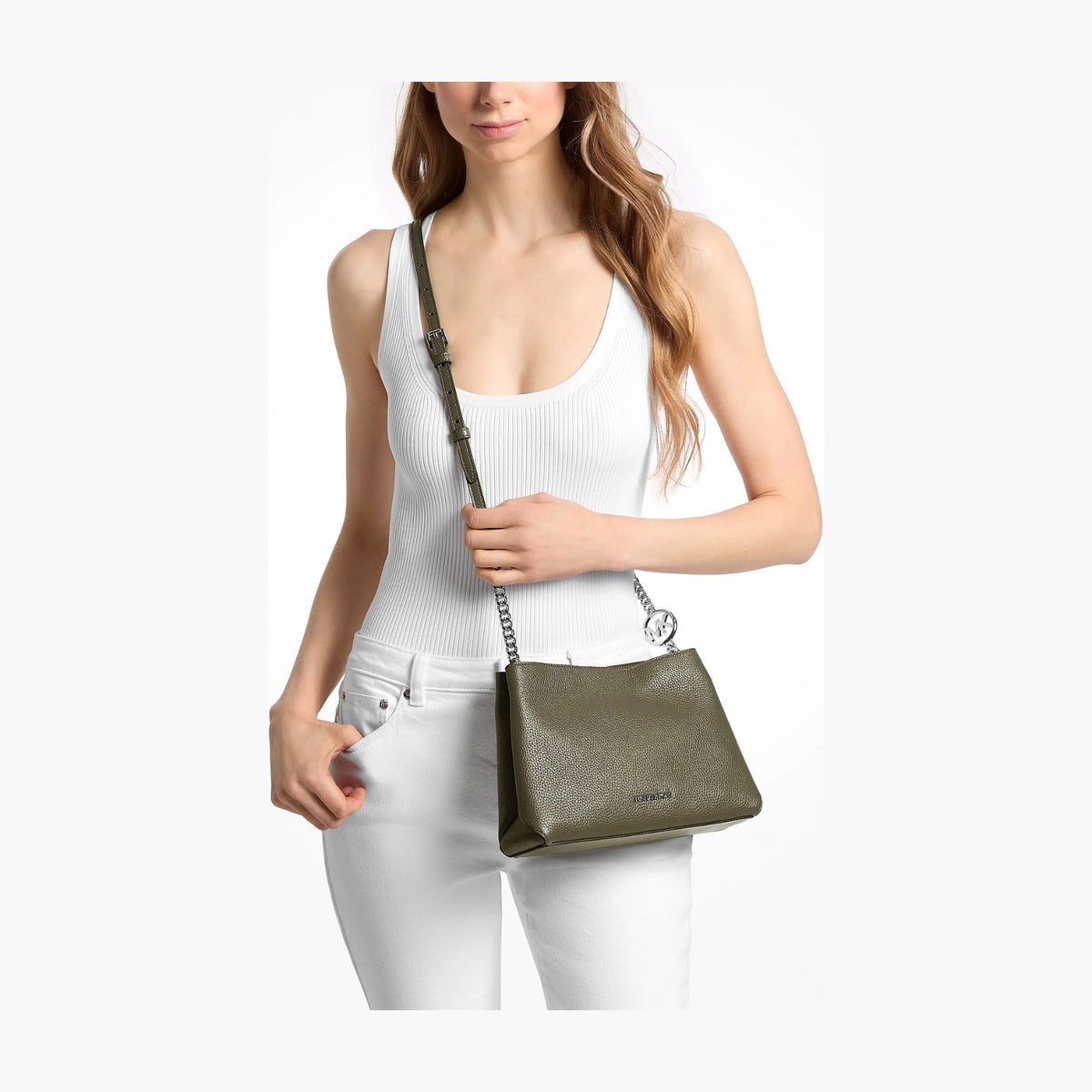 Michael Kors Christina Small Pebbled Leather Crossbody Bag - OLIVE