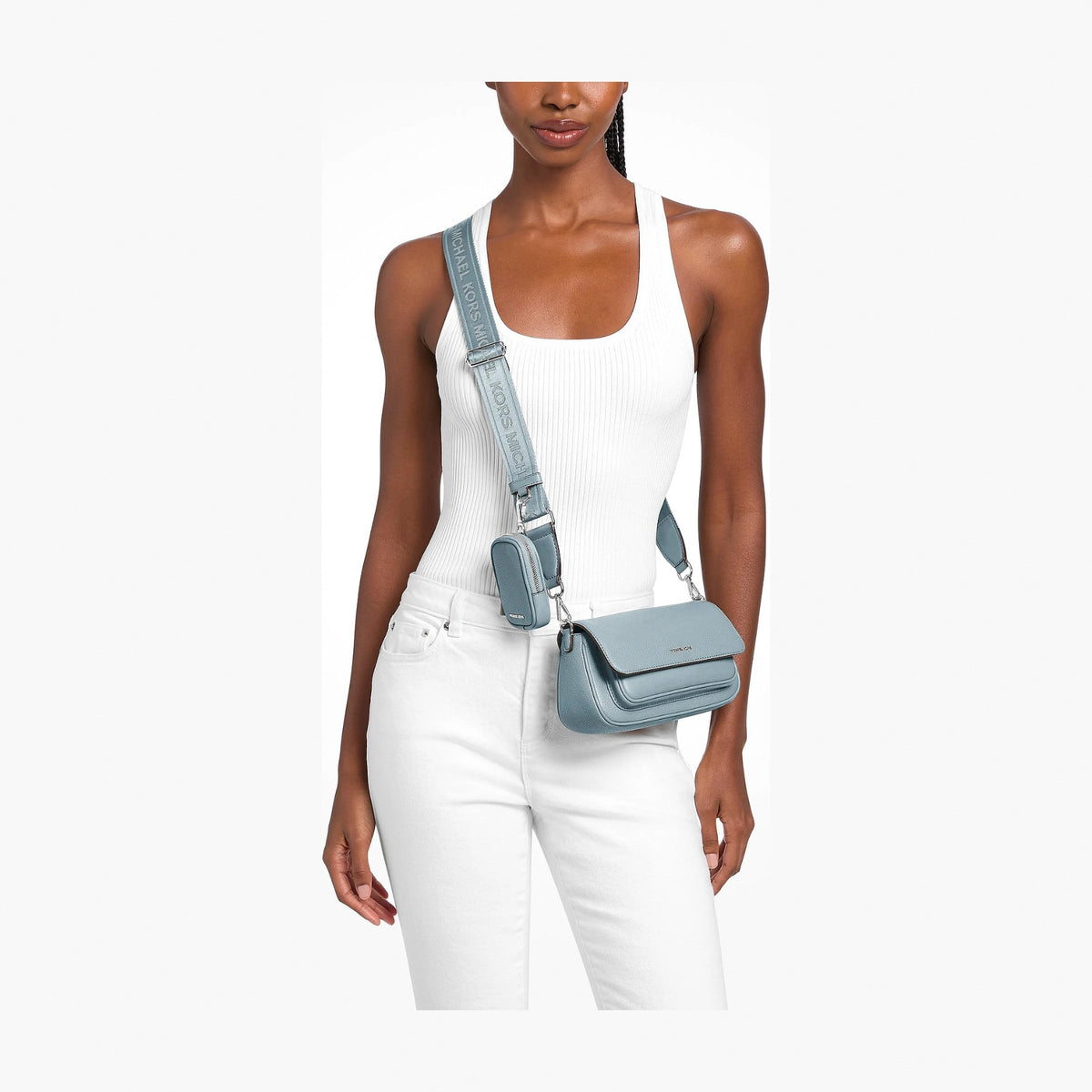 Michael Kors Jet Set Travel Small Pebbled Leather Crossbody Bag With Pouch - PALE OCEAN