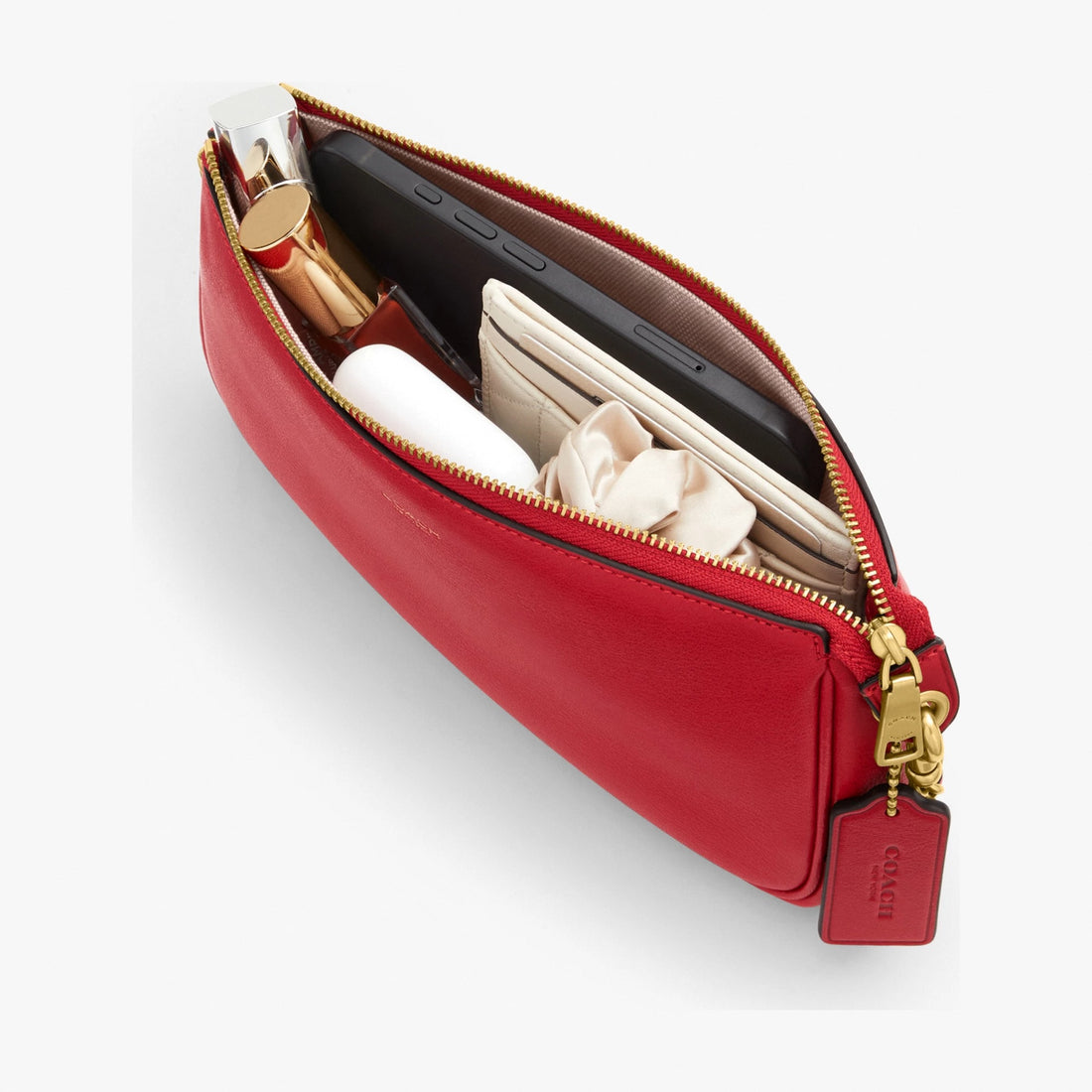 Coach Plaza Bag With Charm Chain Strap - Brass/Scarlet
