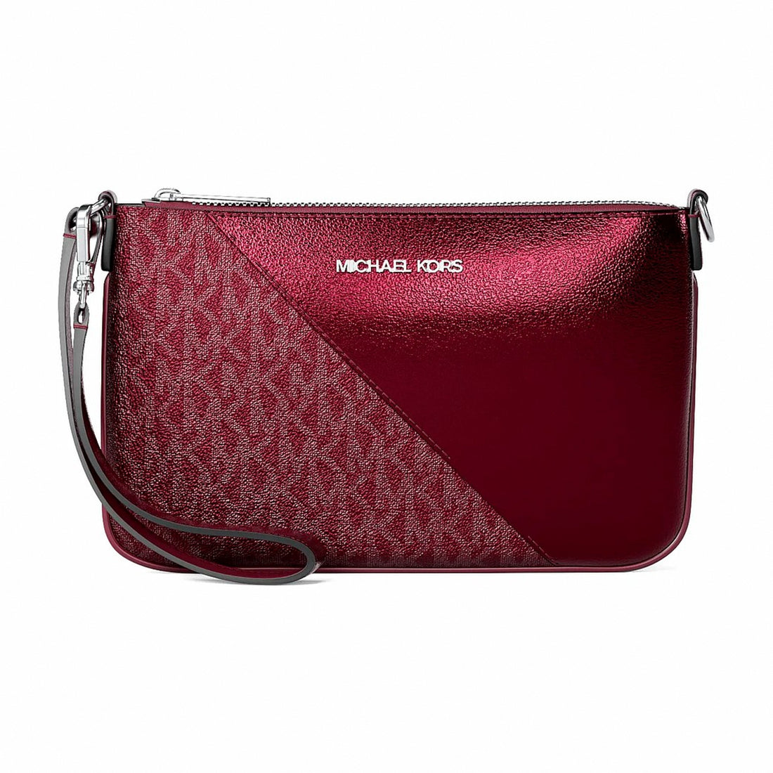 Michael Kors Jet Set Travel Metallic and Signature Logo Wristlet - MAROON