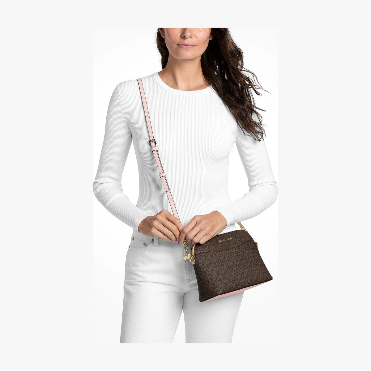 Michael Kors Jet Set Travel Medium Logo Dome Crossbody Bag - POWDER BLUSH