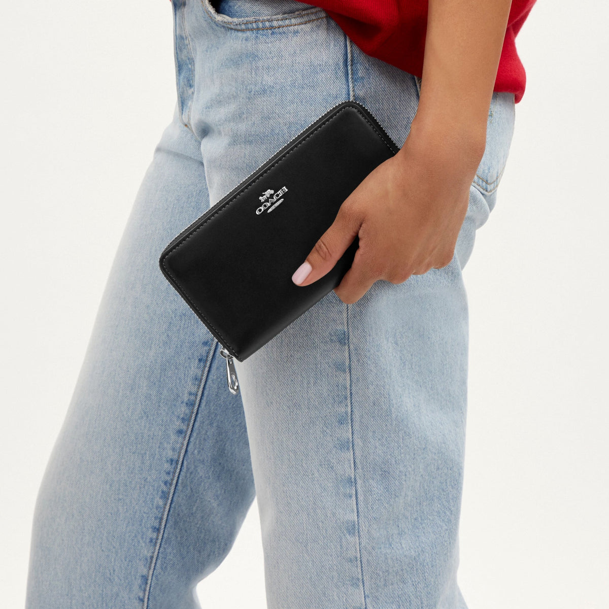 Coach Long Zip Around Wallet - Silver/Black