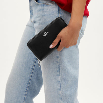 Coach Long Zip Around Wallet - Silver/Black