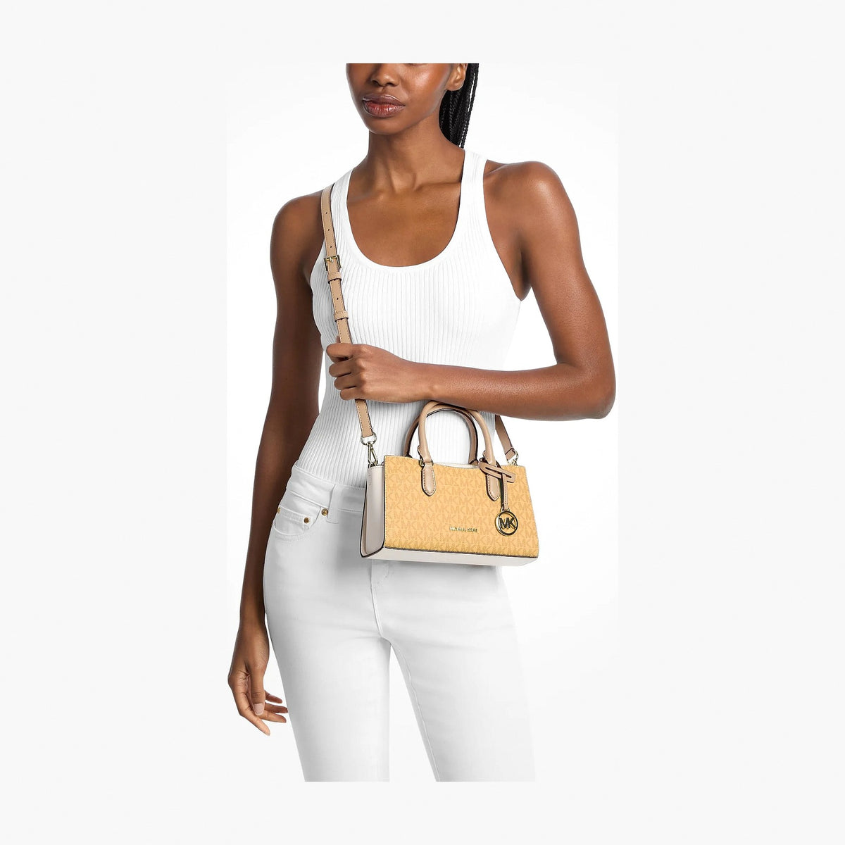 Michael Kors Arden Small Color-Block Signature Logo Messenger Bag - HONEYWHEAT MULTI