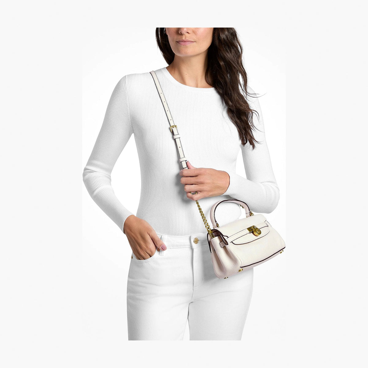 Michael Kors Hamilton Extra-Small Textured Leather Soft Crossbody Bag - EGGSHELL