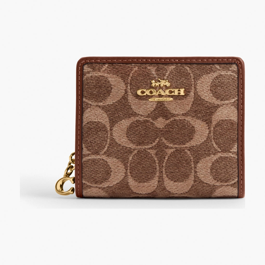 Coach Snap Wallet In Signature Chenille - Gold/Light Khaki/Vintage Brown