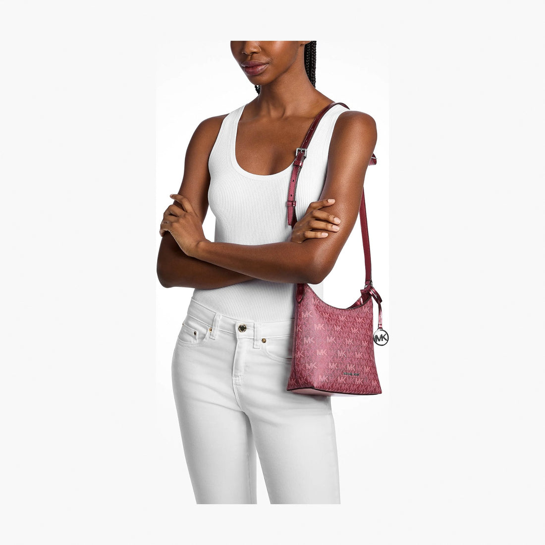 Michael Kors Maya Small Signature Logo Crossbody Bag - MAROON