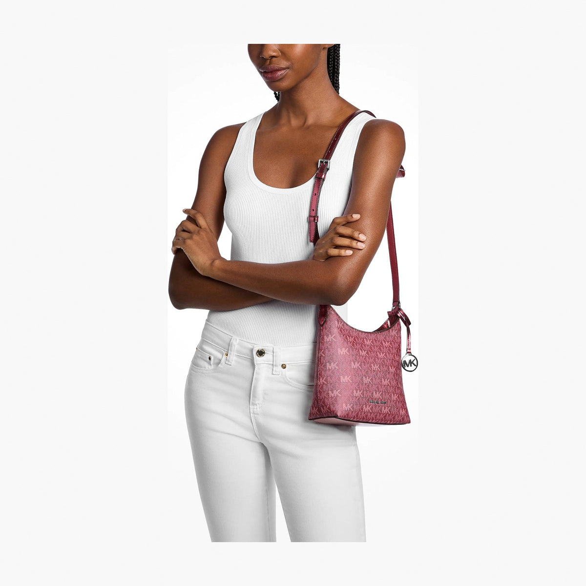 Michael Kors Maya Small Signature Logo Crossbody Bag - MAROON