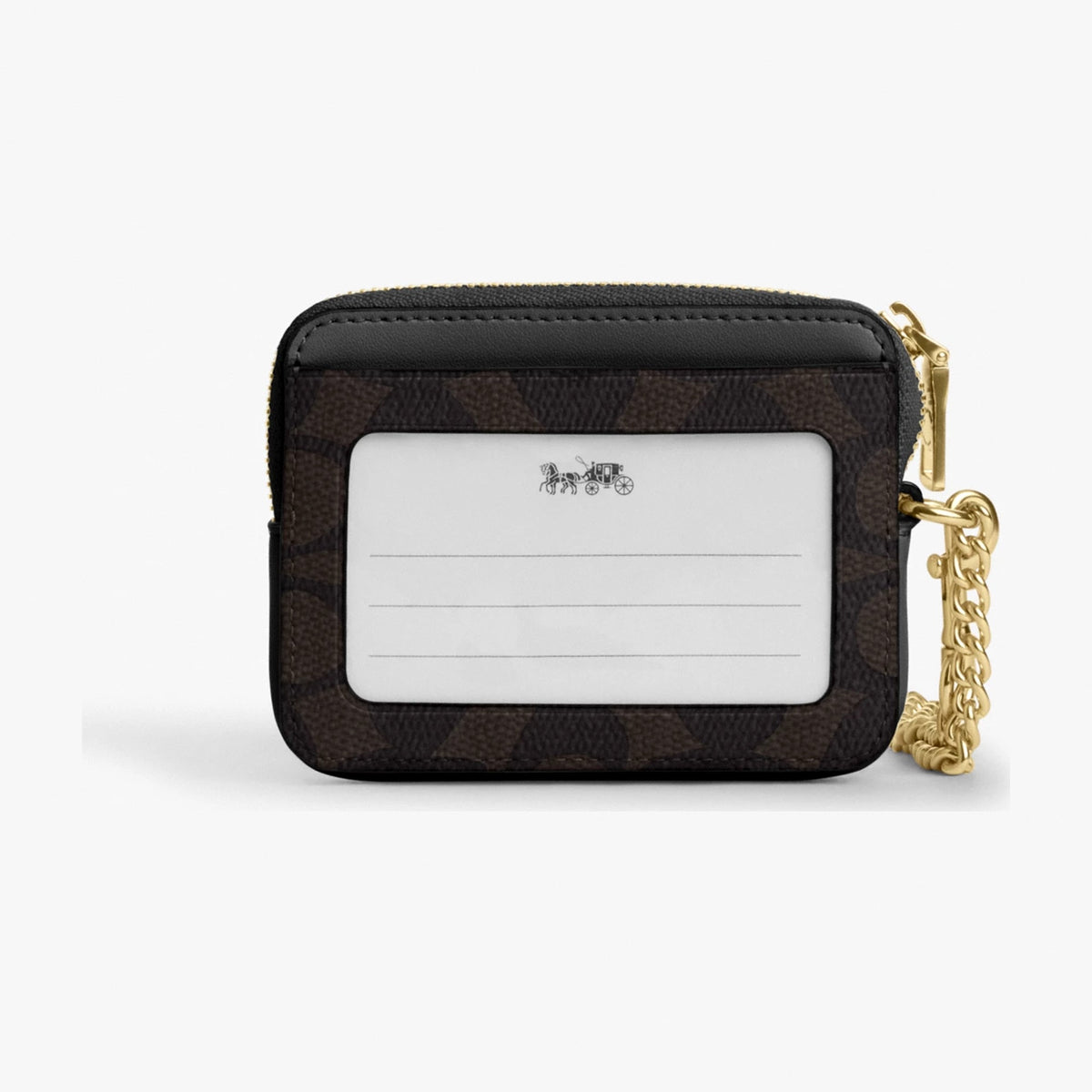 Coach Zip Card Case In Signature Canvas - Gold/Walnut/Black