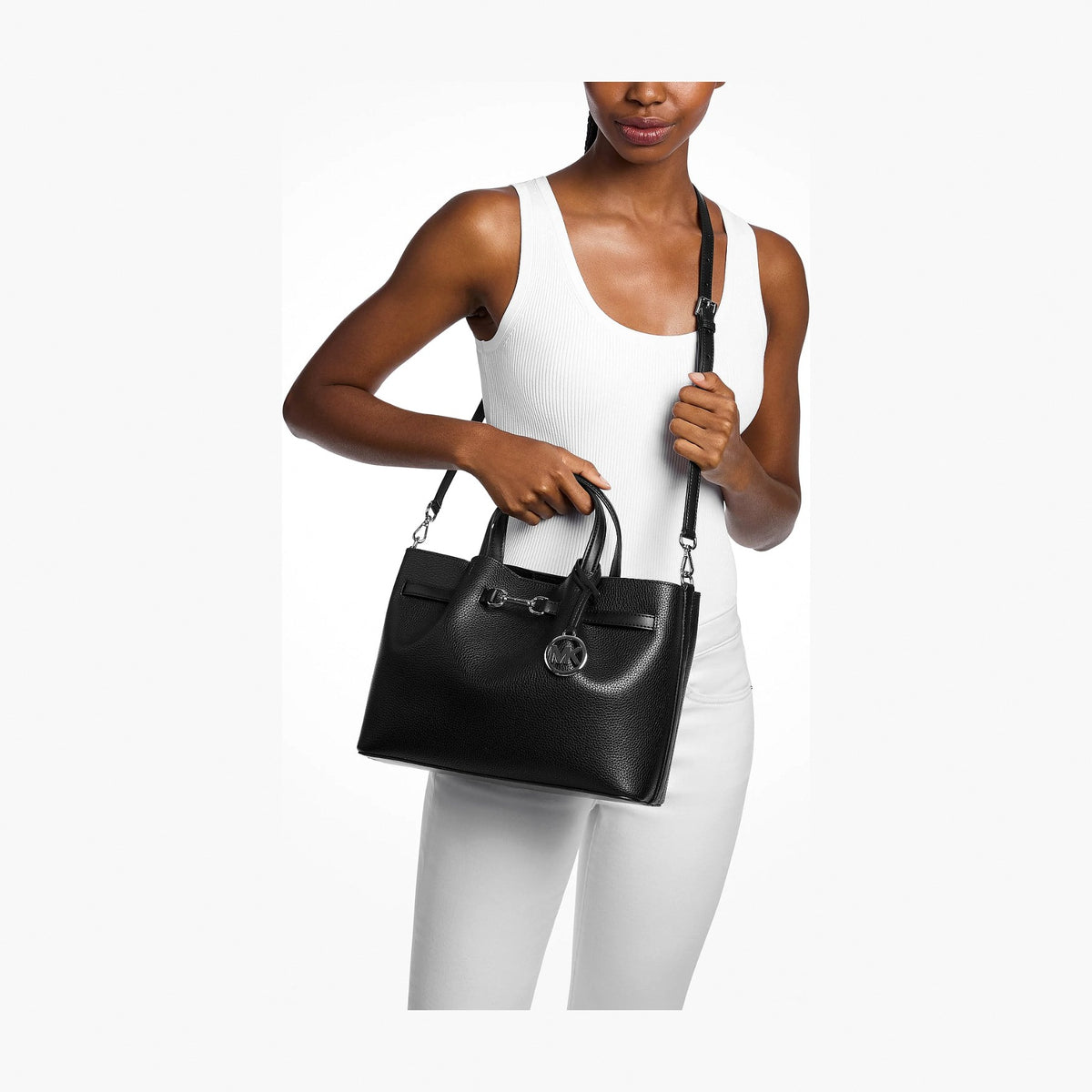 Michael Kors Carson Medium Pebbled Leather Satchel - BLACK
