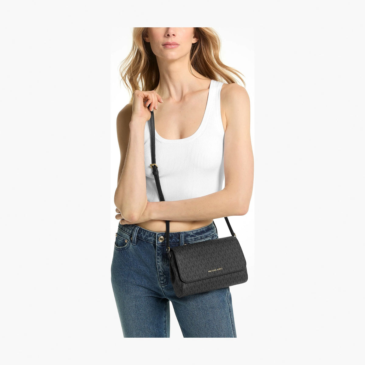 Michael Kors Medium Signature Logo Convertible Crossbody Bag - BLACK