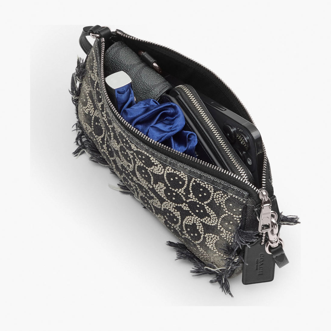 Coach Plaza Bag In Regenerative Cotton Denim With Loved Crystal Signature - Silver/Black