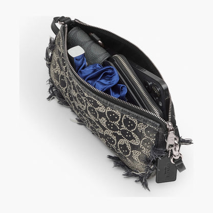 Coach Plaza Bag In Regenerative Cotton Denim With Loved Crystal Signature - Silver/Black