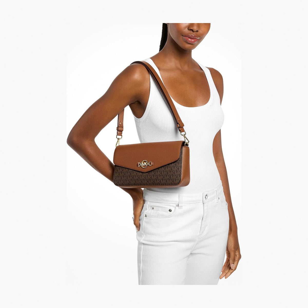Michael Kors Kacey Medium Signature Logo Shoulder Bag - BROWN